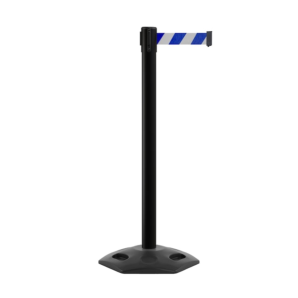 Montour Line Stanchion Belt Barrier Rubber Base Black Post 9ft.Blu/Wh Belt P400RB-BK-BWD-90 - main